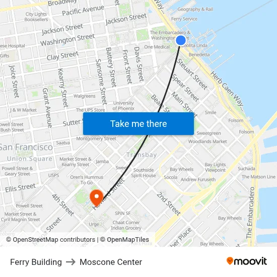 Ferry Building to Moscone Center map