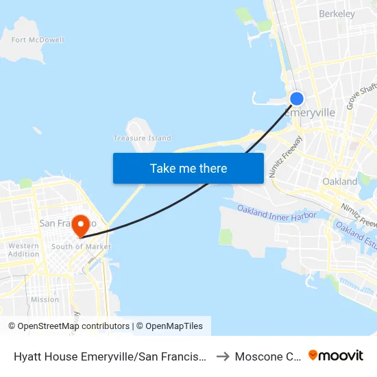 Hyatt House Emeryville/San Francisco Bay Area to Moscone Center map