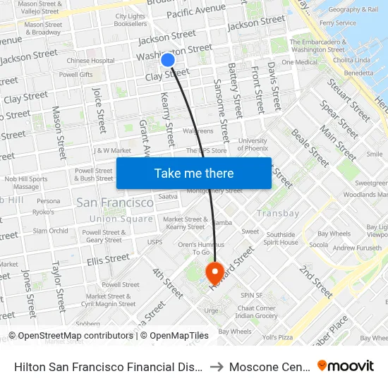 Hilton San Francisco Financial District to Moscone Center map