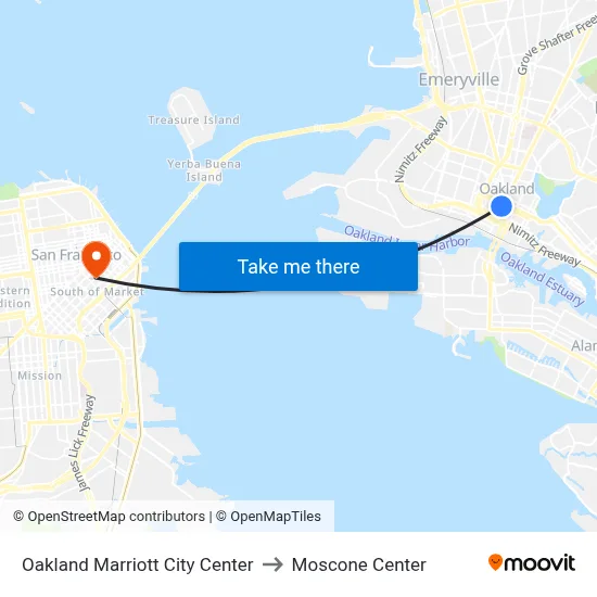 Oakland Marriott City Center to Moscone Center map