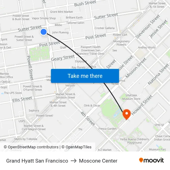 Grand Hyatt San Francisco to Moscone Center map