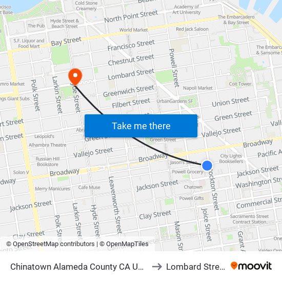 Chinatown Alameda County CA USA to Lombard Street map