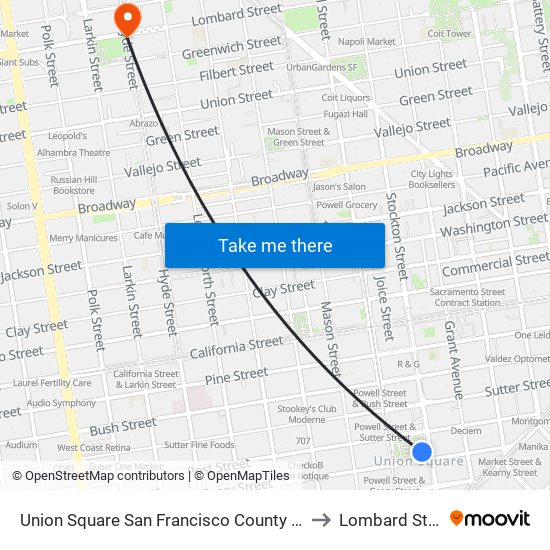 Union Square San Francisco County CA USA to Lombard Street map