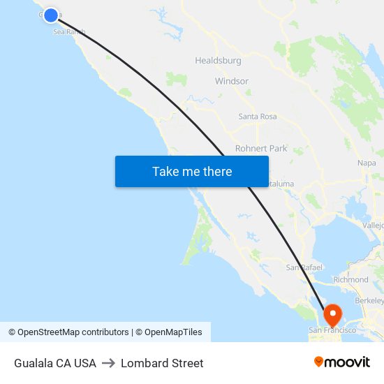 Gualala CA USA to Lombard Street map