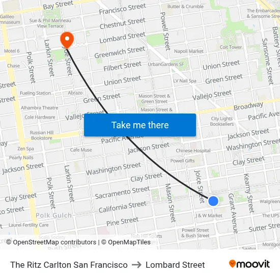 The Ritz Carlton San Francisco to Lombard Street map