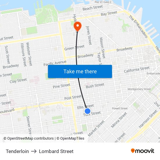 Tenderloin to Lombard Street map