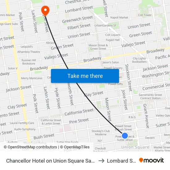 Chancellor Hotel on Union Square San Francisco to Lombard Street map