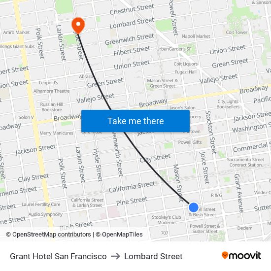 Grant Hotel San Francisco to Lombard Street map