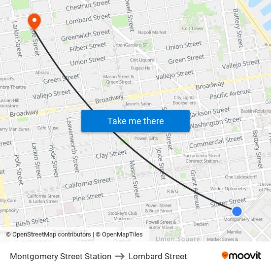 Montgomery Street Station to Lombard Street map