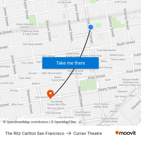 The Ritz Carlton San Francisco to Curran Theatre map