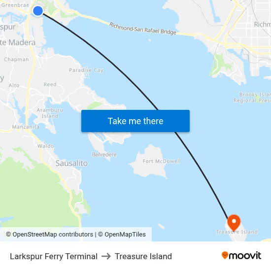 Larkspur Ferry Terminal to Treasure Island map