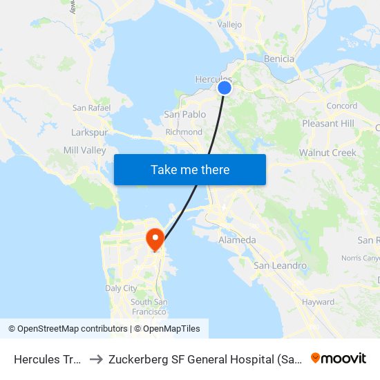 Hercules Transit Center to Zuckerberg SF General Hospital (San Francisco General Hospital) map