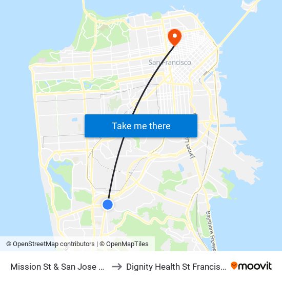 Mission St & San Jose Ave/Wellington Ave to Dignity Health St Francis Memorial Hospital map