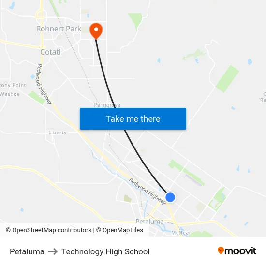Petaluma to Technology High School map