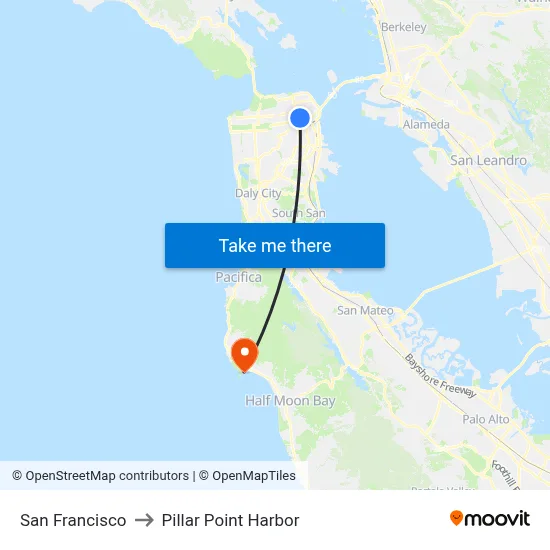 San Francisco to Pillar Point Harbor map