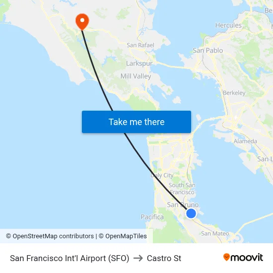 San Francisco Int'l Airport (SFO) to Castro St map