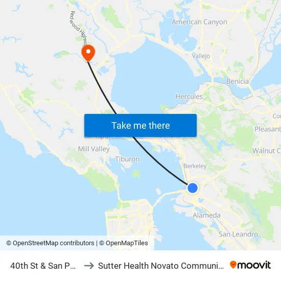 40th St & San Pablo Av to Sutter Health Novato Community Hospital map