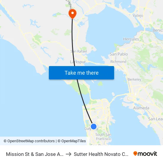 Mission St & San Jose Ave/Wellington Ave to Sutter Health Novato Community Hospital map