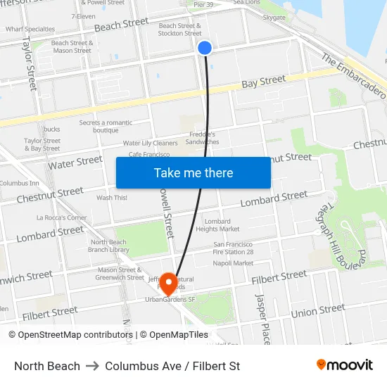 North Beach to Columbus Ave / Filbert St map