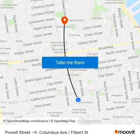 Powell Street to Columbus Ave / Filbert St map