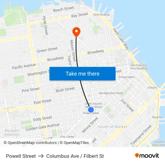 Powell Street to Columbus Ave / Filbert St map