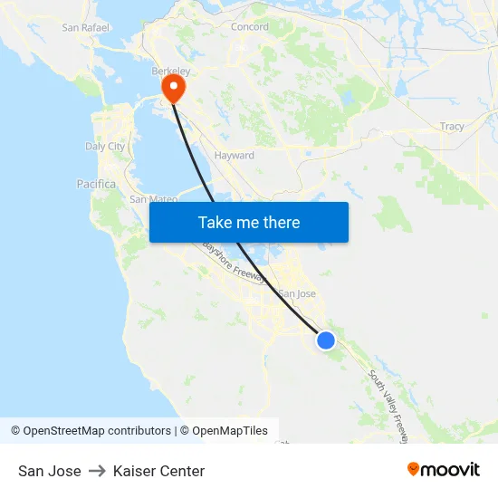 San Jose to Kaiser Center map