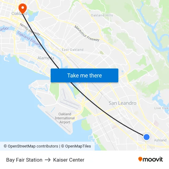Bay Fair Station to Kaiser Center map