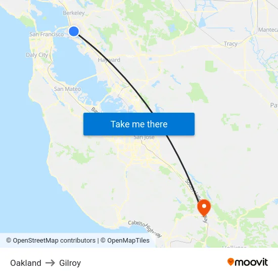 Oakland to Gilroy map