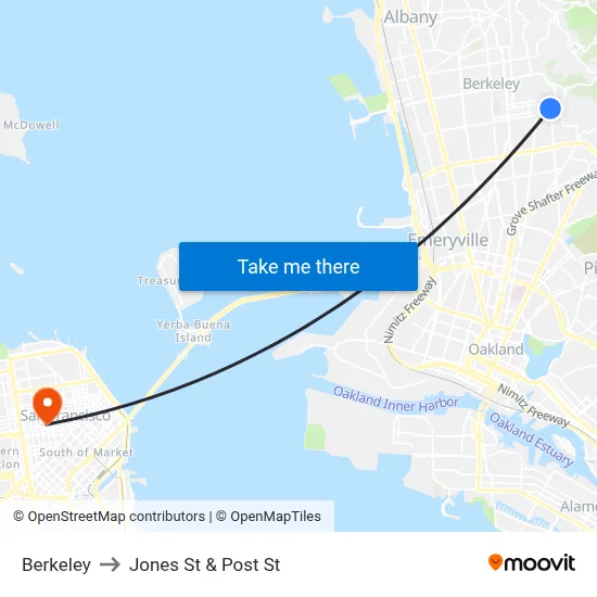 Berkeley to Jones St & Post St map