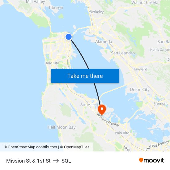 Mission St & 1st St to SQL map