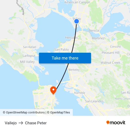 Vallejo to Chase Peter map