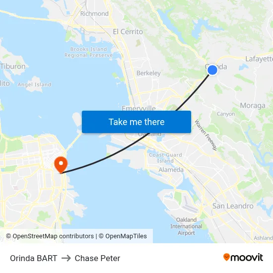 Orinda BART to Chase Peter map