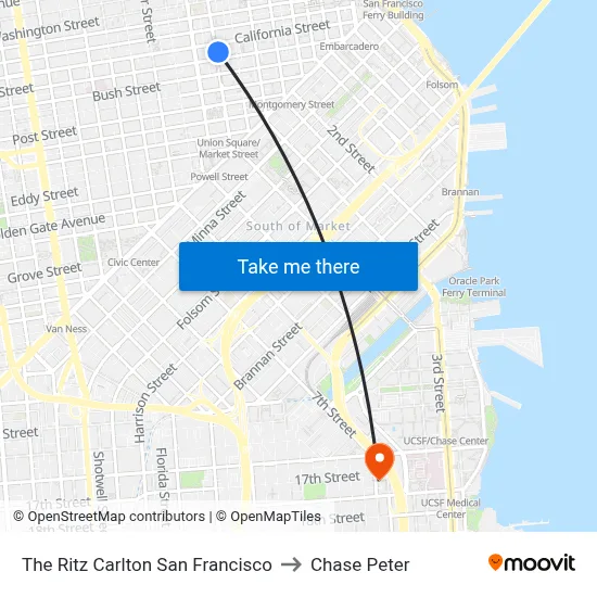 The Ritz Carlton San Francisco to Chase Peter map