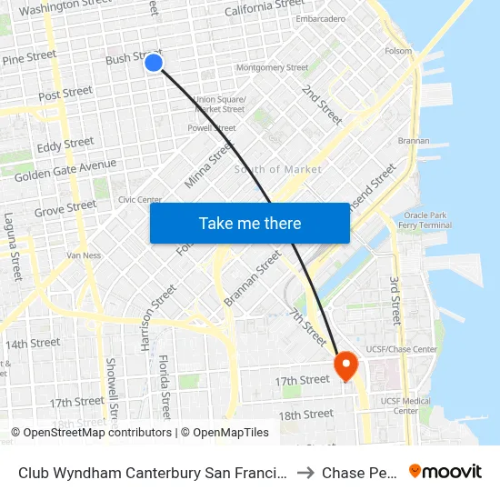 Club Wyndham Canterbury San Francisco to Chase Peter map