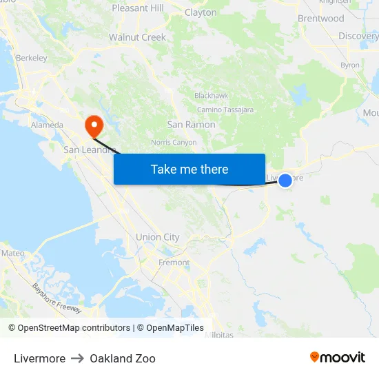 Livermore to Oakland Zoo map