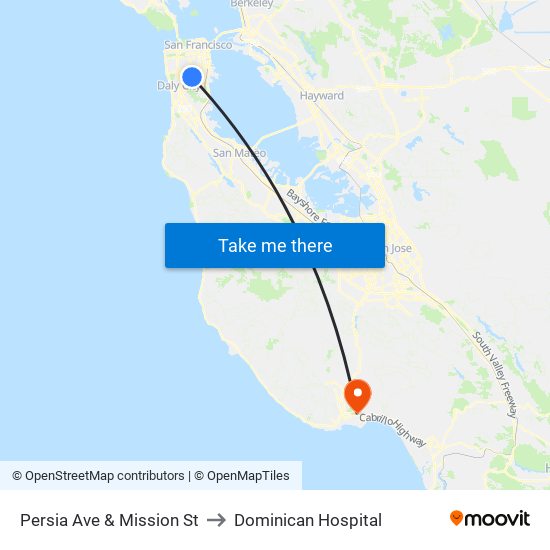 Persia Ave & Mission St to Dominican Hospital map