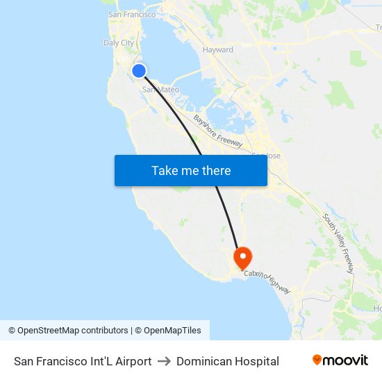 San Francisco Int'L Airport to Dominican Hospital map