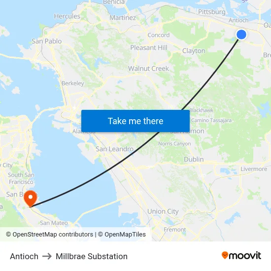 Antioch to Millbrae Substation map