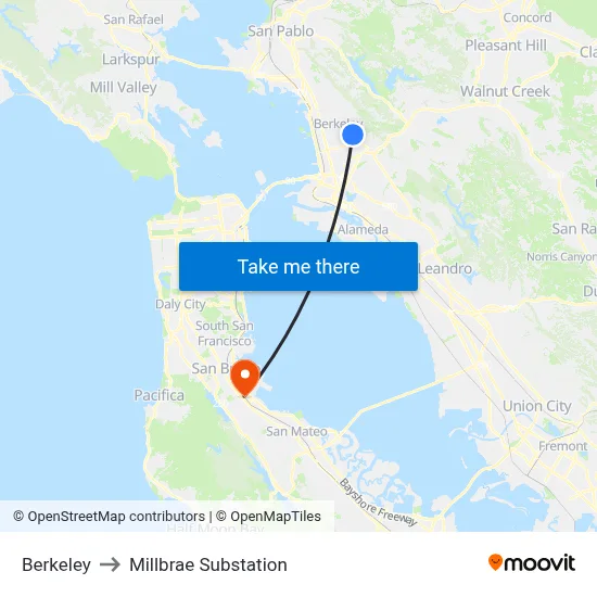 Berkeley to Millbrae Substation map