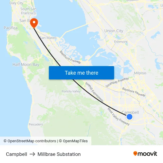 Campbell to Millbrae Substation map