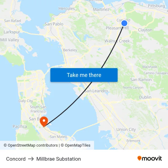 Concord to Millbrae Substation map