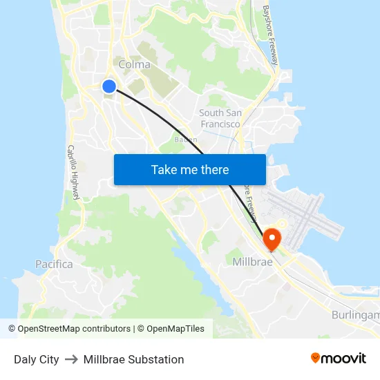 Daly City to Millbrae Substation map