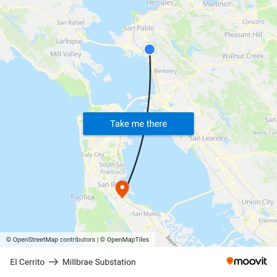 El Cerrito to Millbrae Substation map