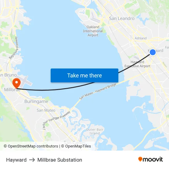 Hayward to Millbrae Substation map