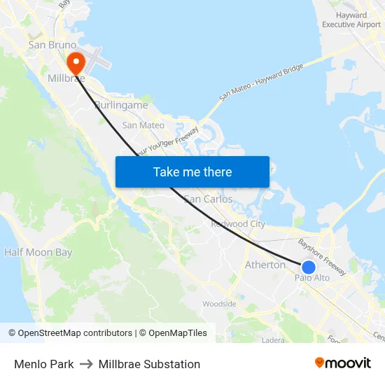Menlo Park to Millbrae Substation map
