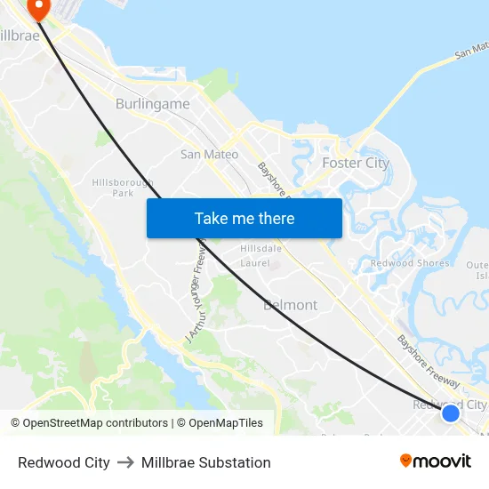 Redwood City to Millbrae Substation map