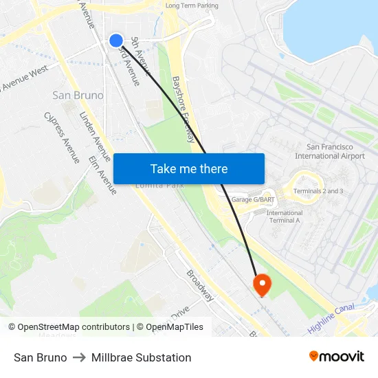 San Bruno to Millbrae Substation map