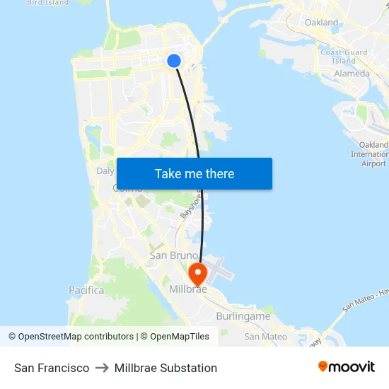 San Francisco to Millbrae Substation map