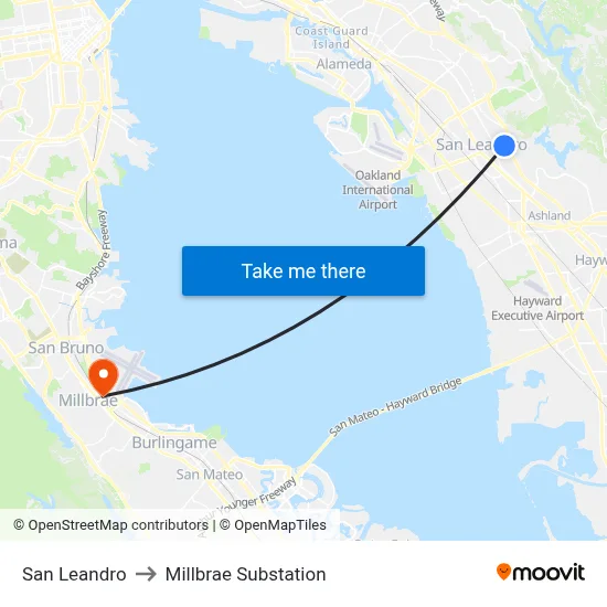 San Leandro to Millbrae Substation map