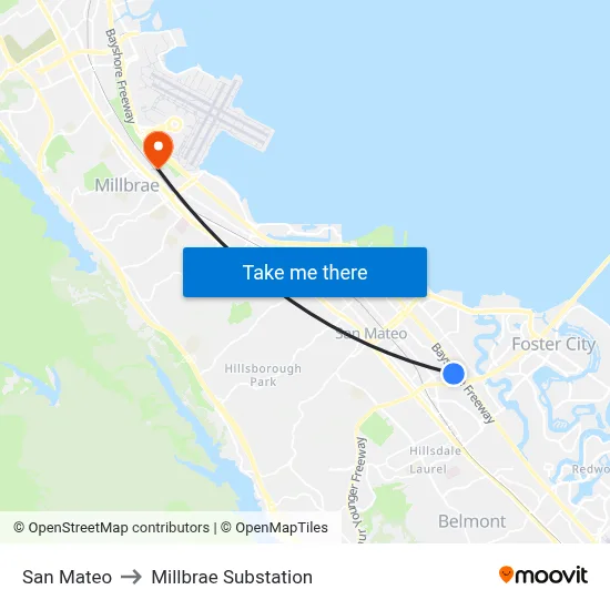 San Mateo to Millbrae Substation map